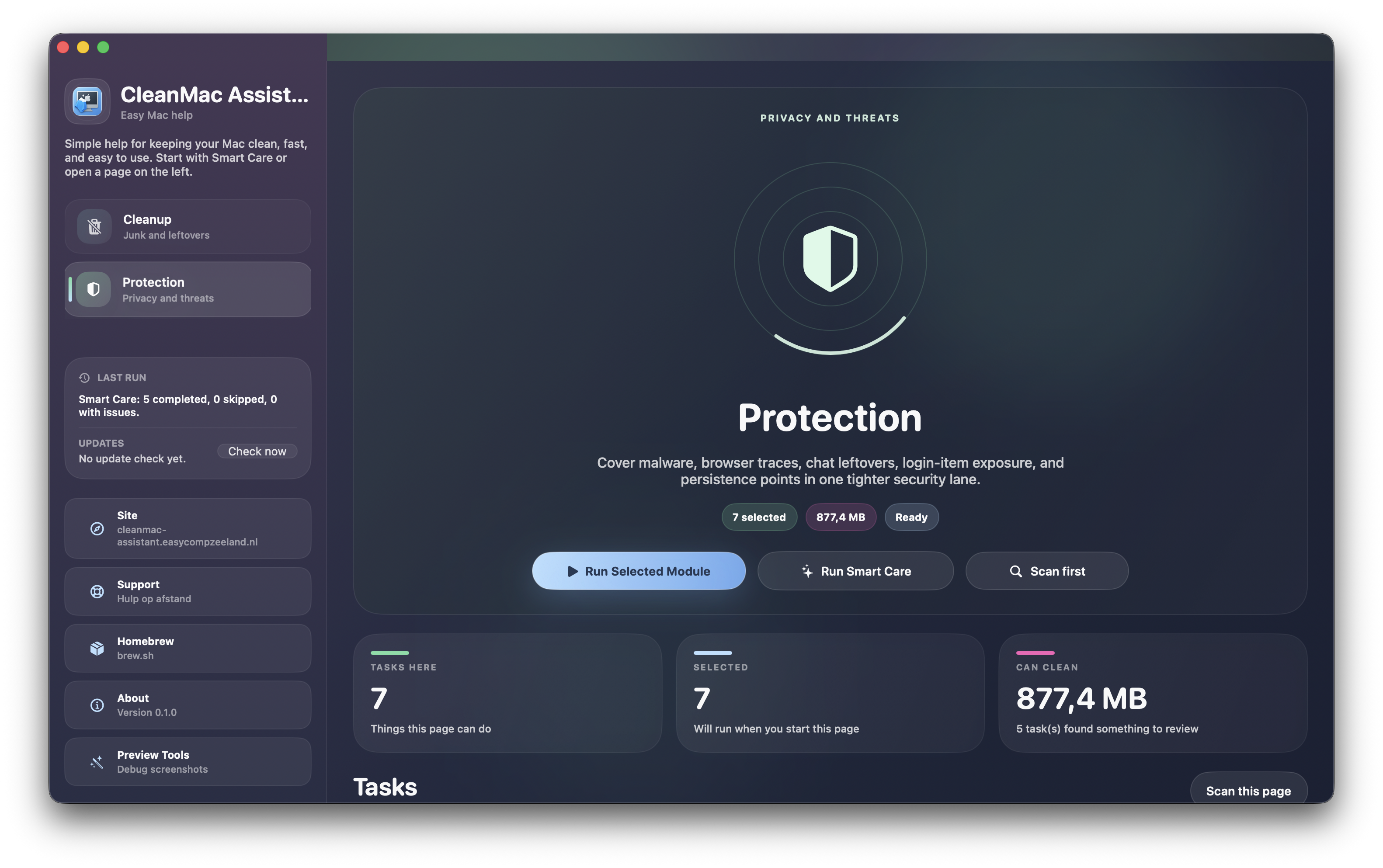 Voorbeeld van het beschermingsscherm in CleanMac Assistant