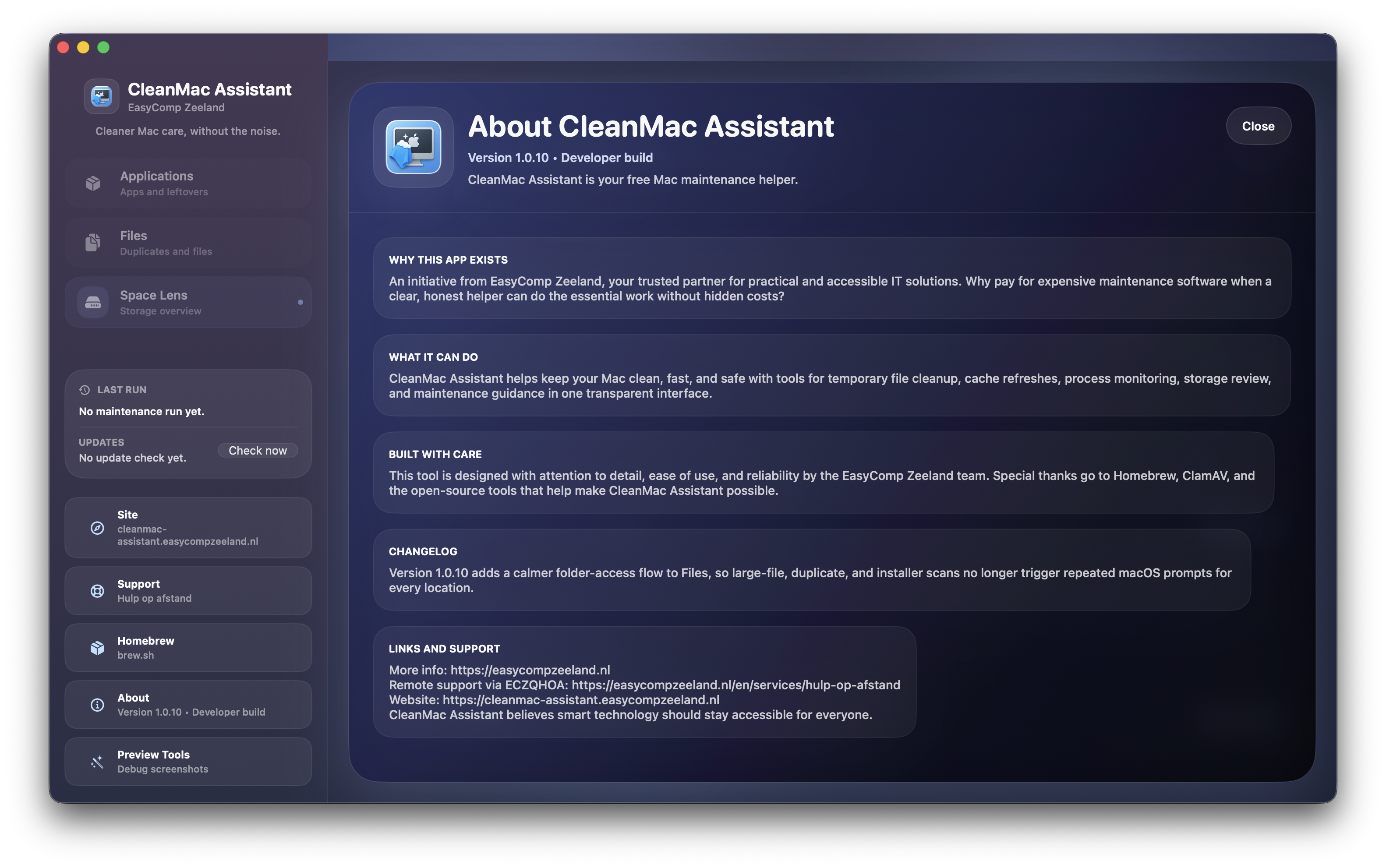 About-scherm van CleanMac Assistant
