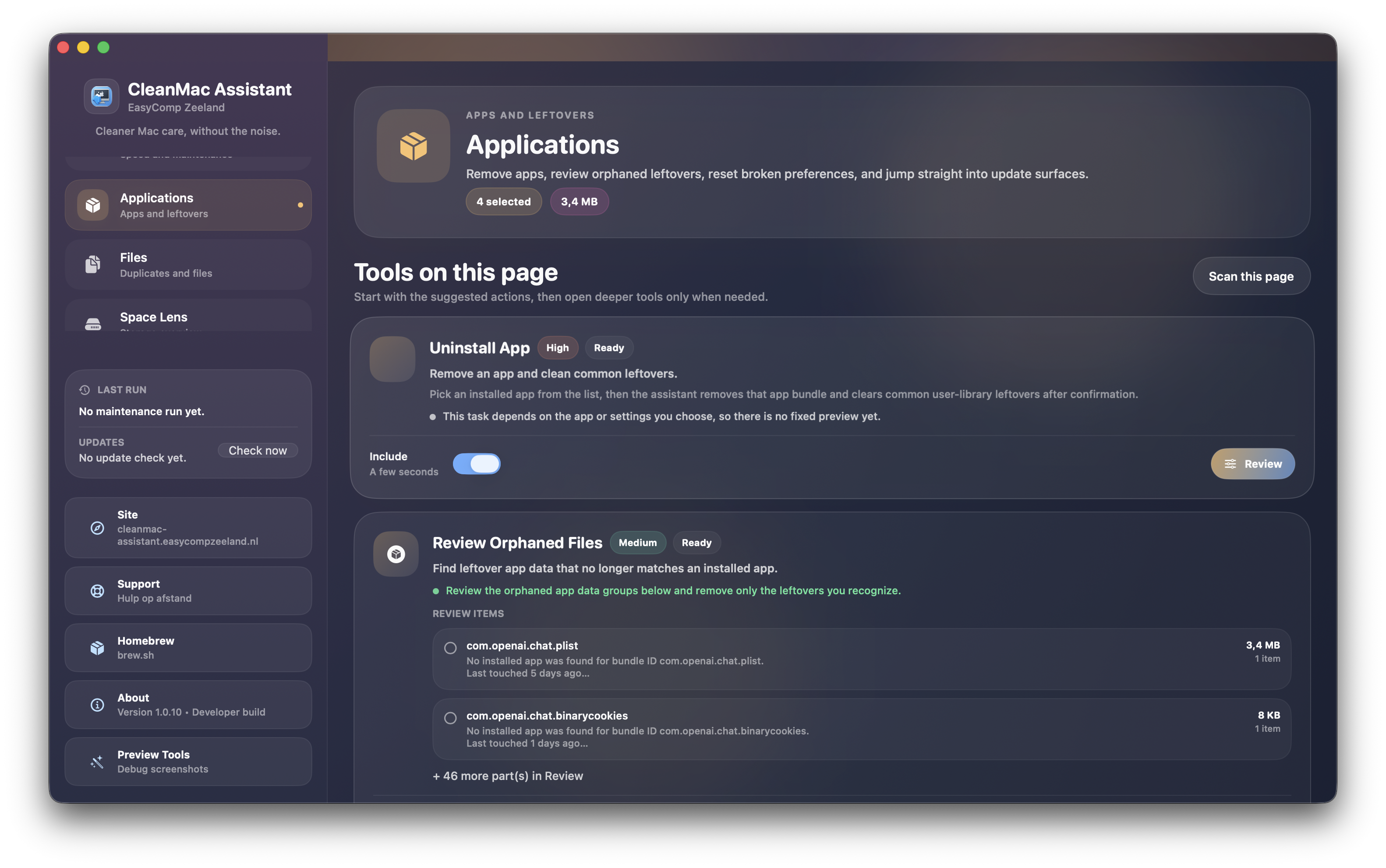 Voorbeeld van de Applications-pagina in CleanMac Assistant
