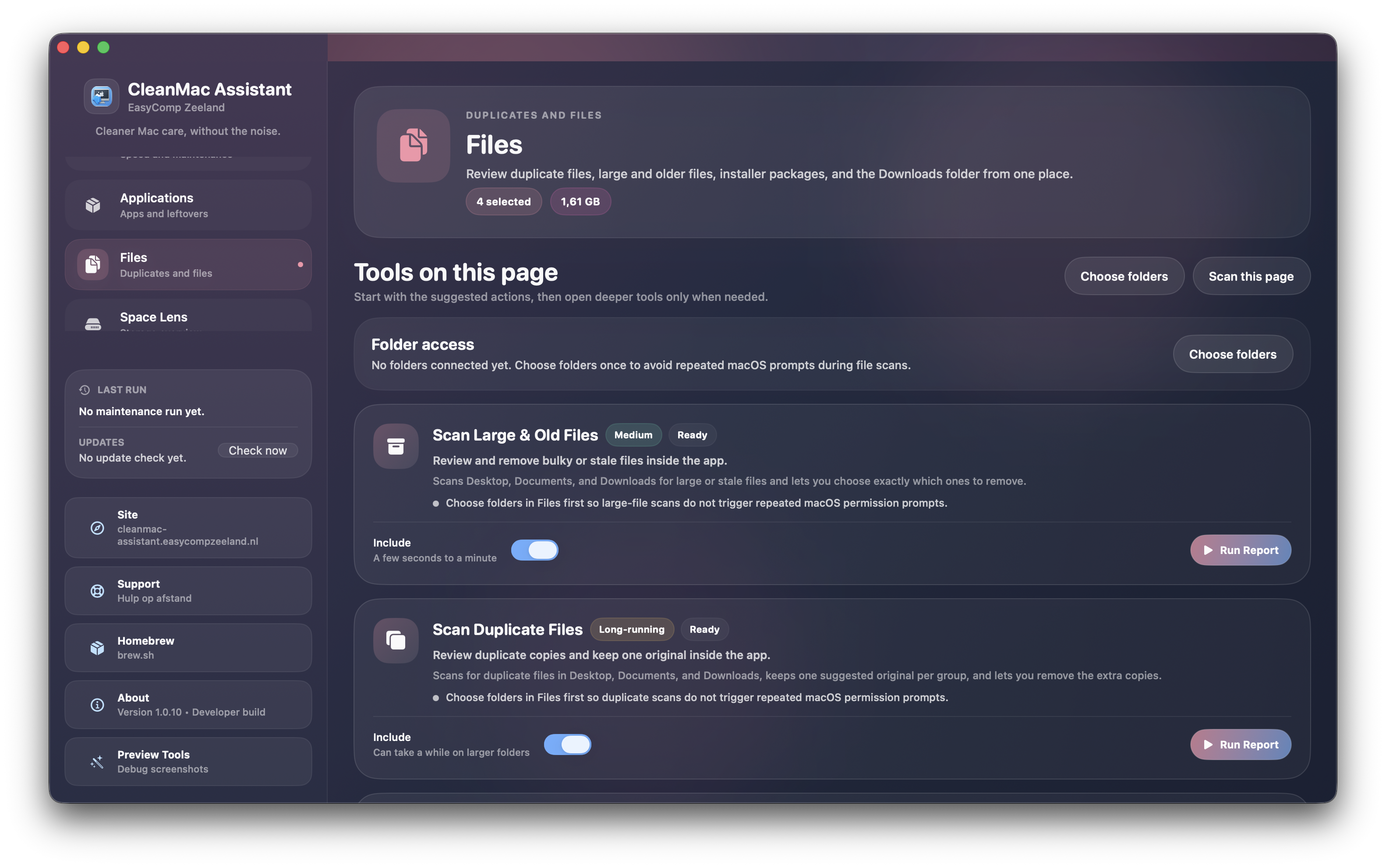 Files-pagina in CleanMac Assistant