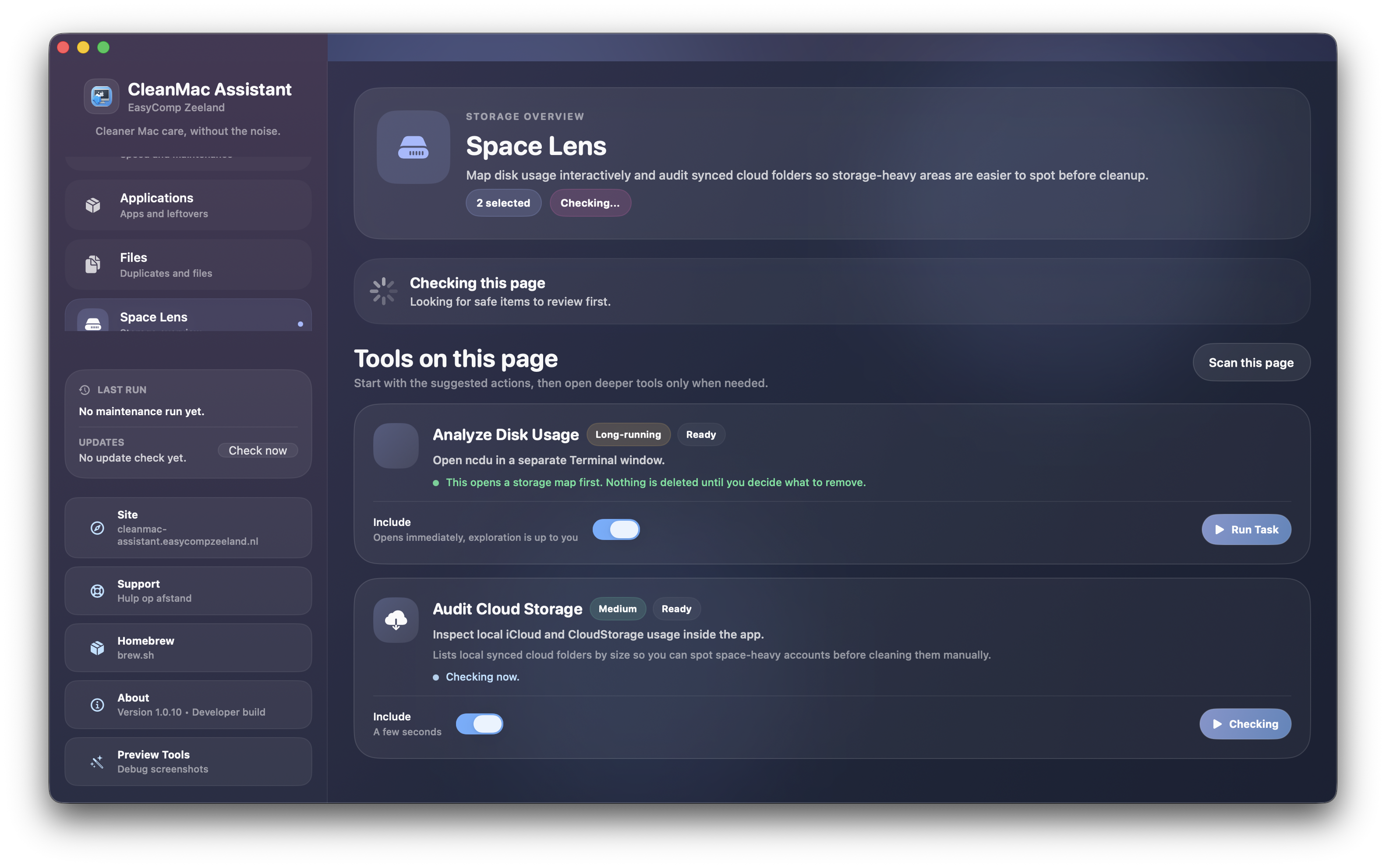 Space Lens-scherm in CleanMac Assistant
